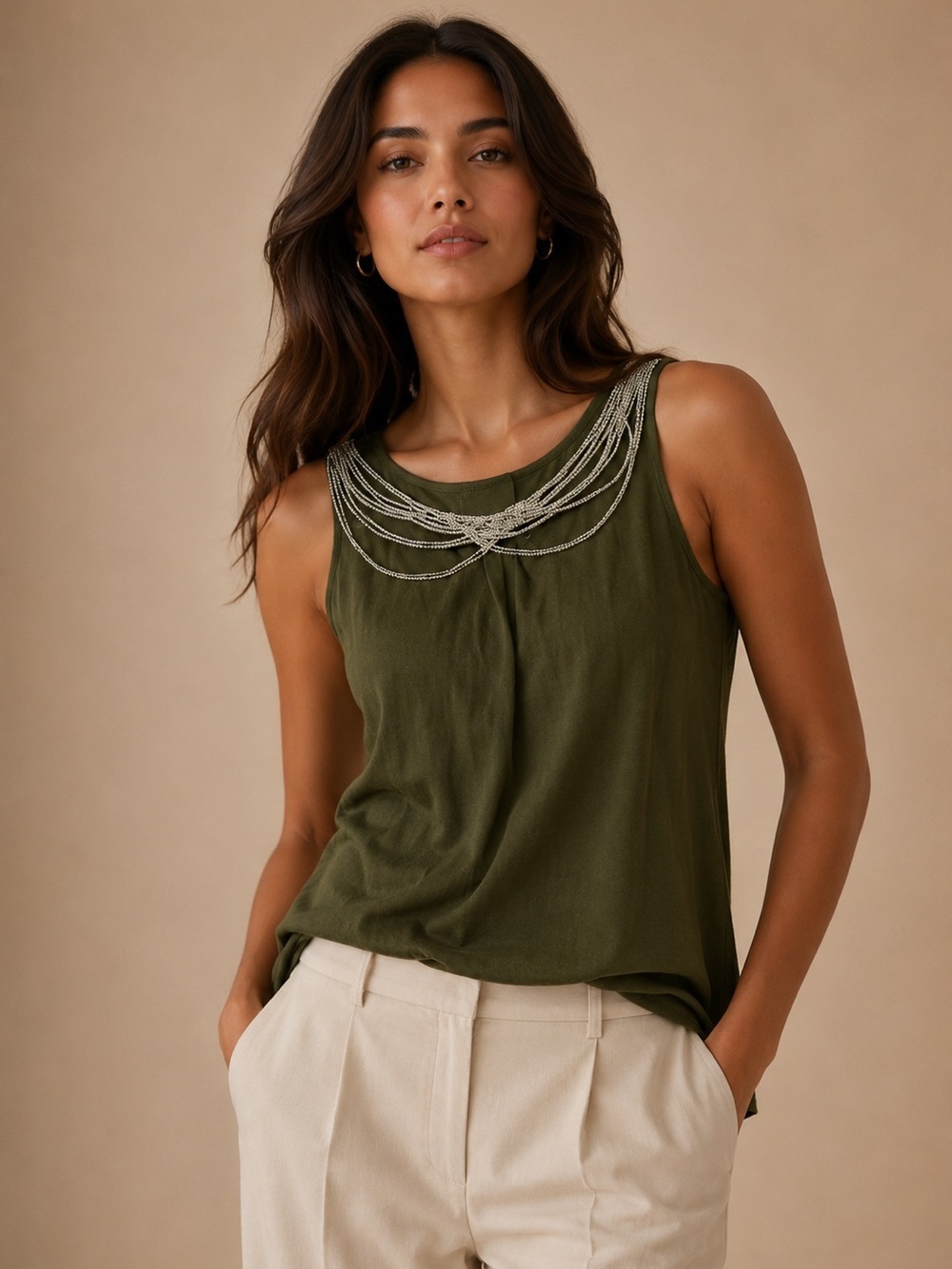 Cato Olive Green Embellished Tank Top Women’s 18/20W Boho Chic